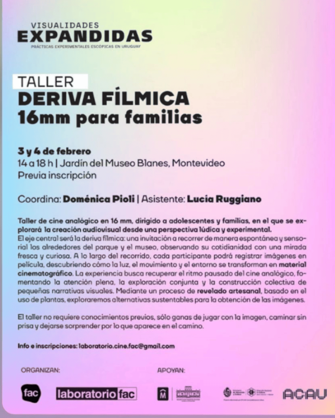 TALLER DERIVA FÍLMICA / 16mm PARA FAMILIAS / LABORATORIO CINE FAC