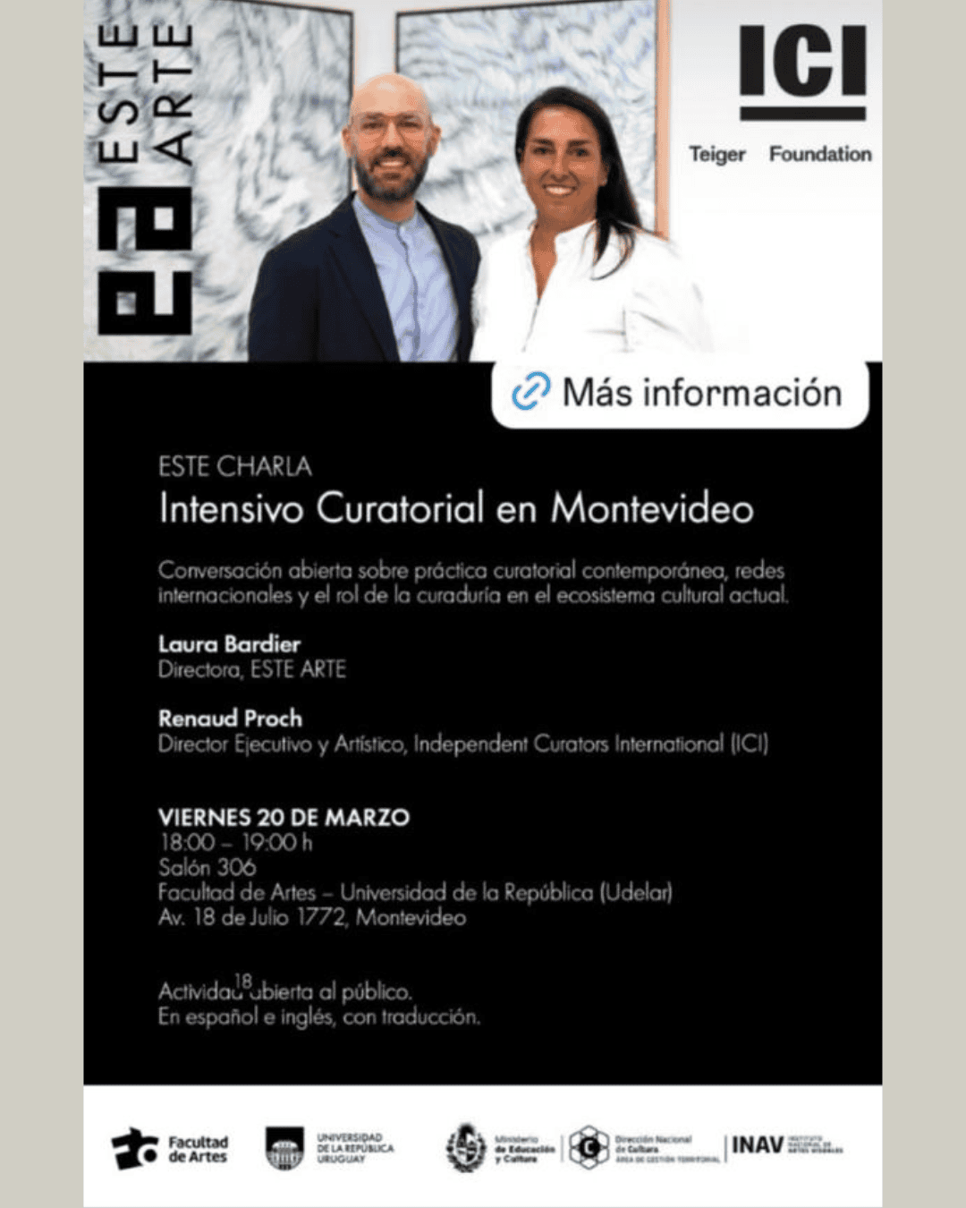Facultad de artes | Charla: ICI Intensive | Participan Laura Bardier (Directora de ESTE ARTE) y Renaud Proch (Director Ejecutivo de Independent Curators International – ICI).