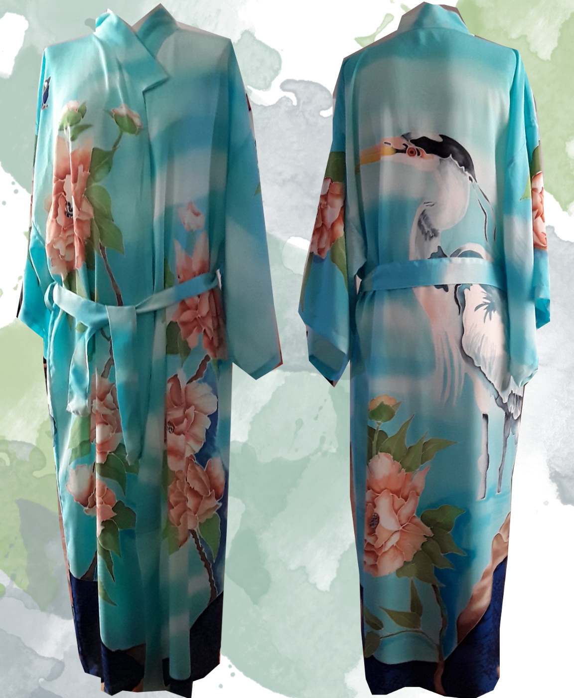 Kimono peonias y garza