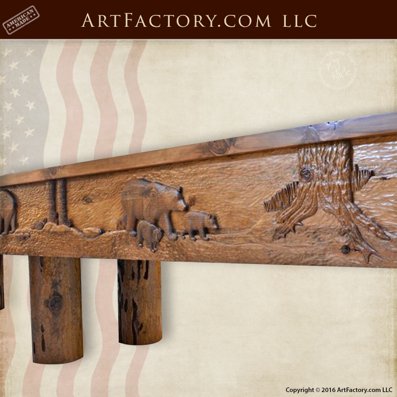 Crude Log Shuffleboard Table - Hand Carved Lodge Shuffle Board Table