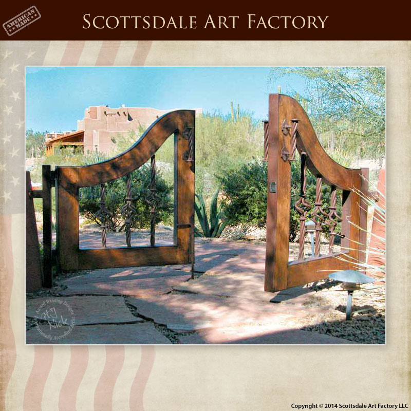 Custom Courtyard Gates - Wood Iron Entrance - 2347GG