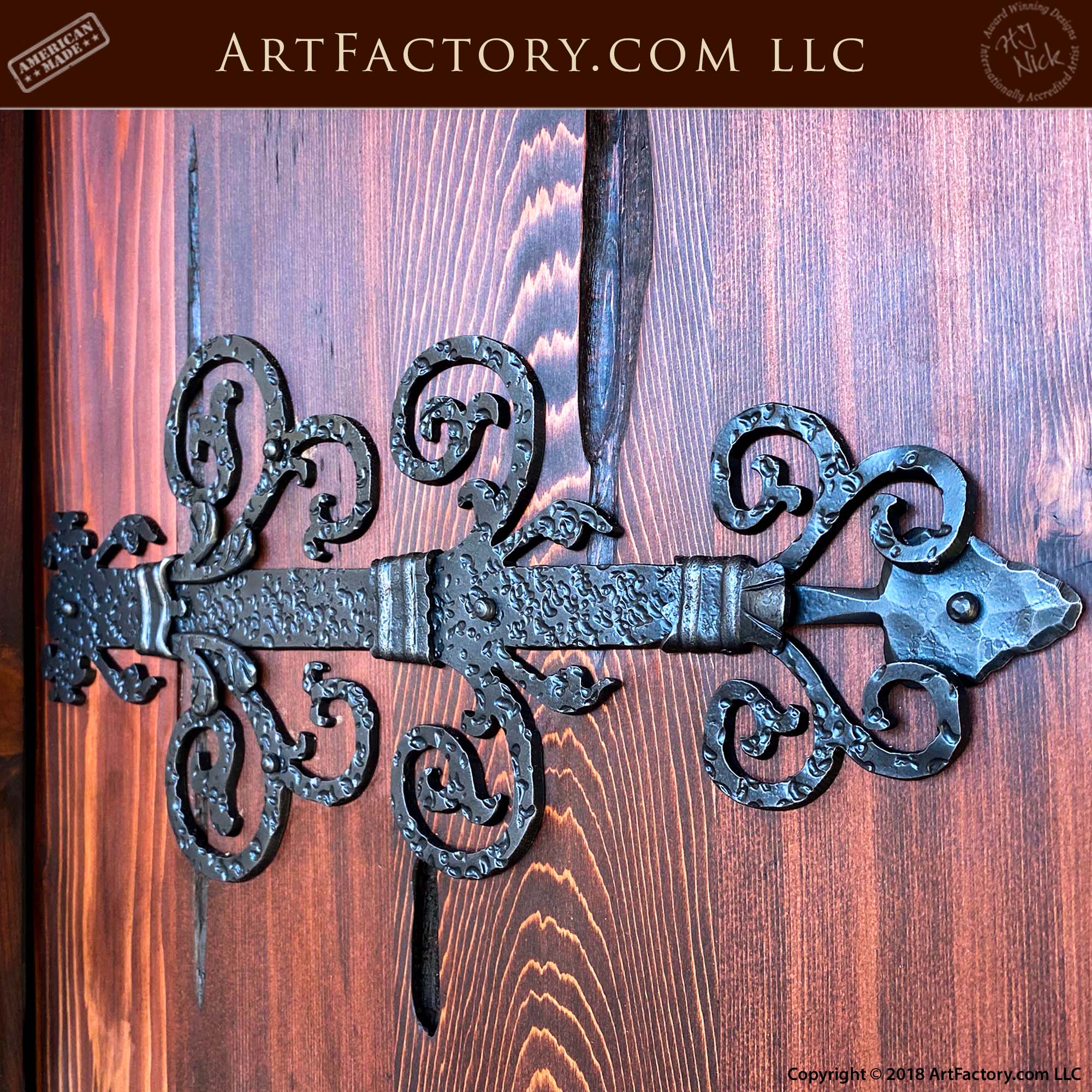 Custom Ornamental Strap Hinge: Blacksmith Hand Forged Wrought Iron