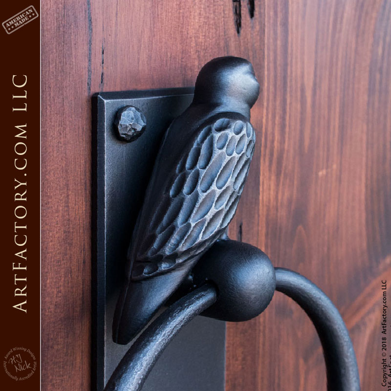 Custom Bird Door Knocker: Fine Art Wrought Iron Craftsman Hardware