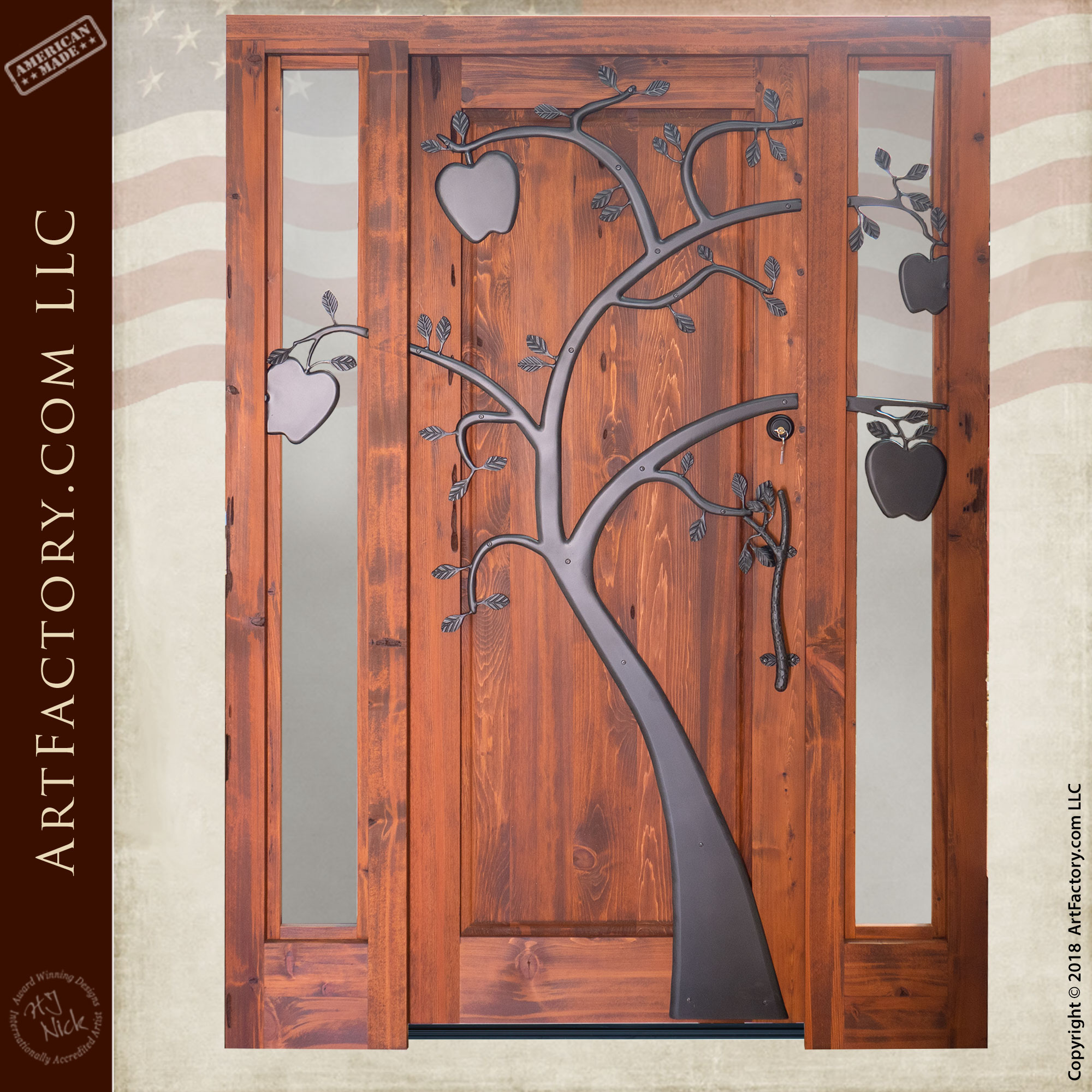 Apple Branch Door Pull: Custom Iron Hand Forged By Master Blacksmiths