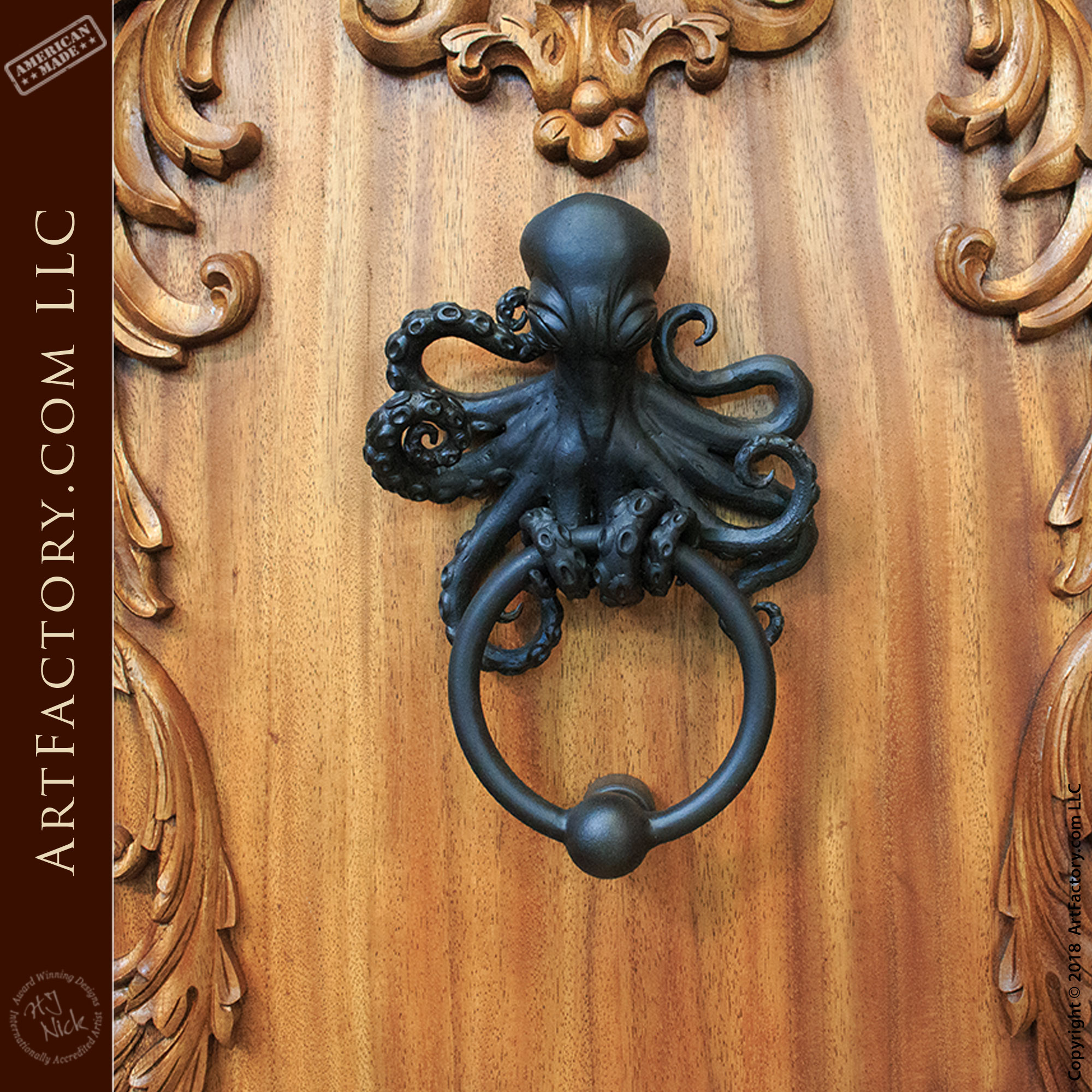 Iron Hand Forged Octopus Door Knocker - HH9851 - ArtFactory.com