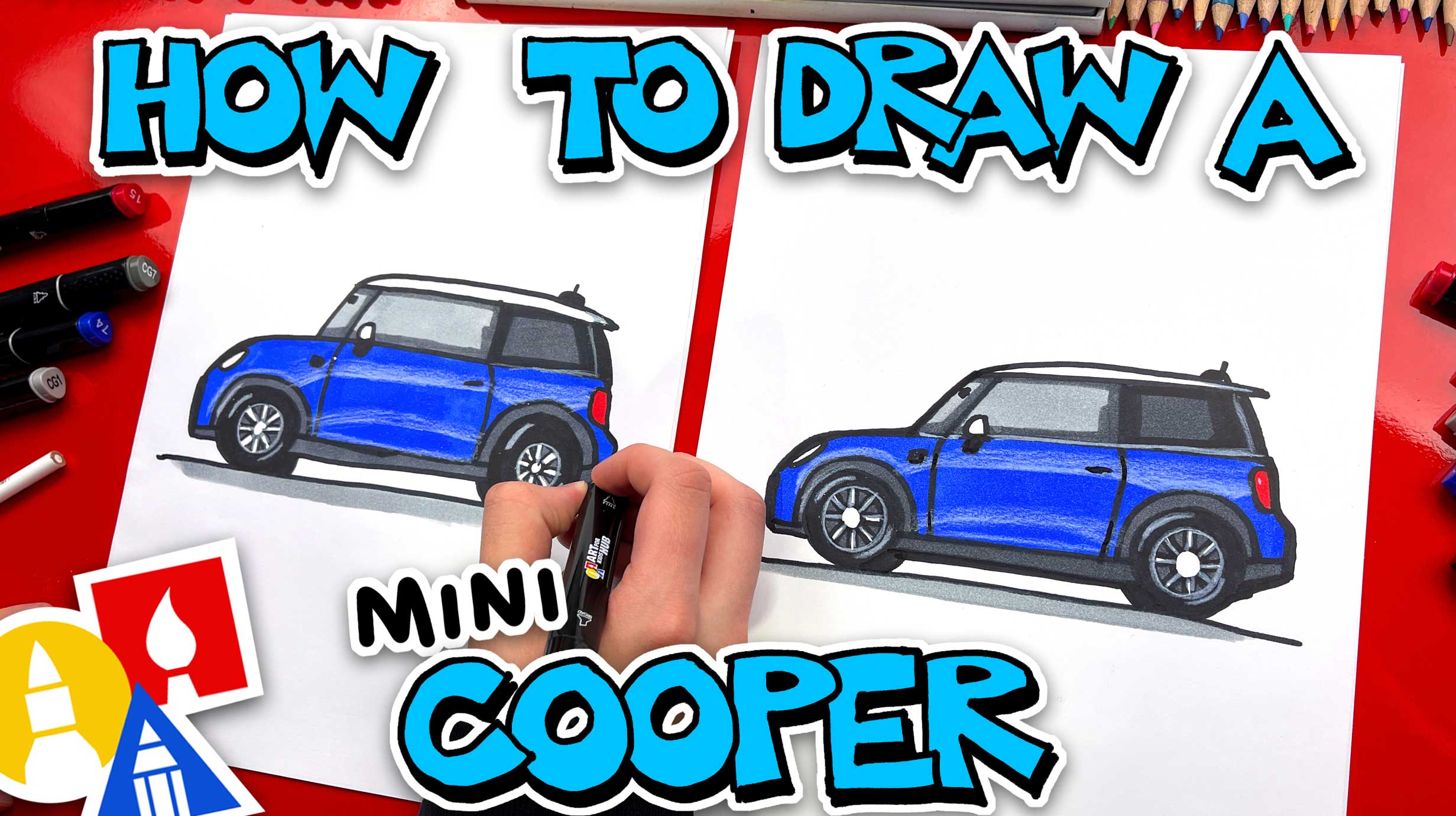 How to draw a mini cooper: easy step-by-step directed drawing!