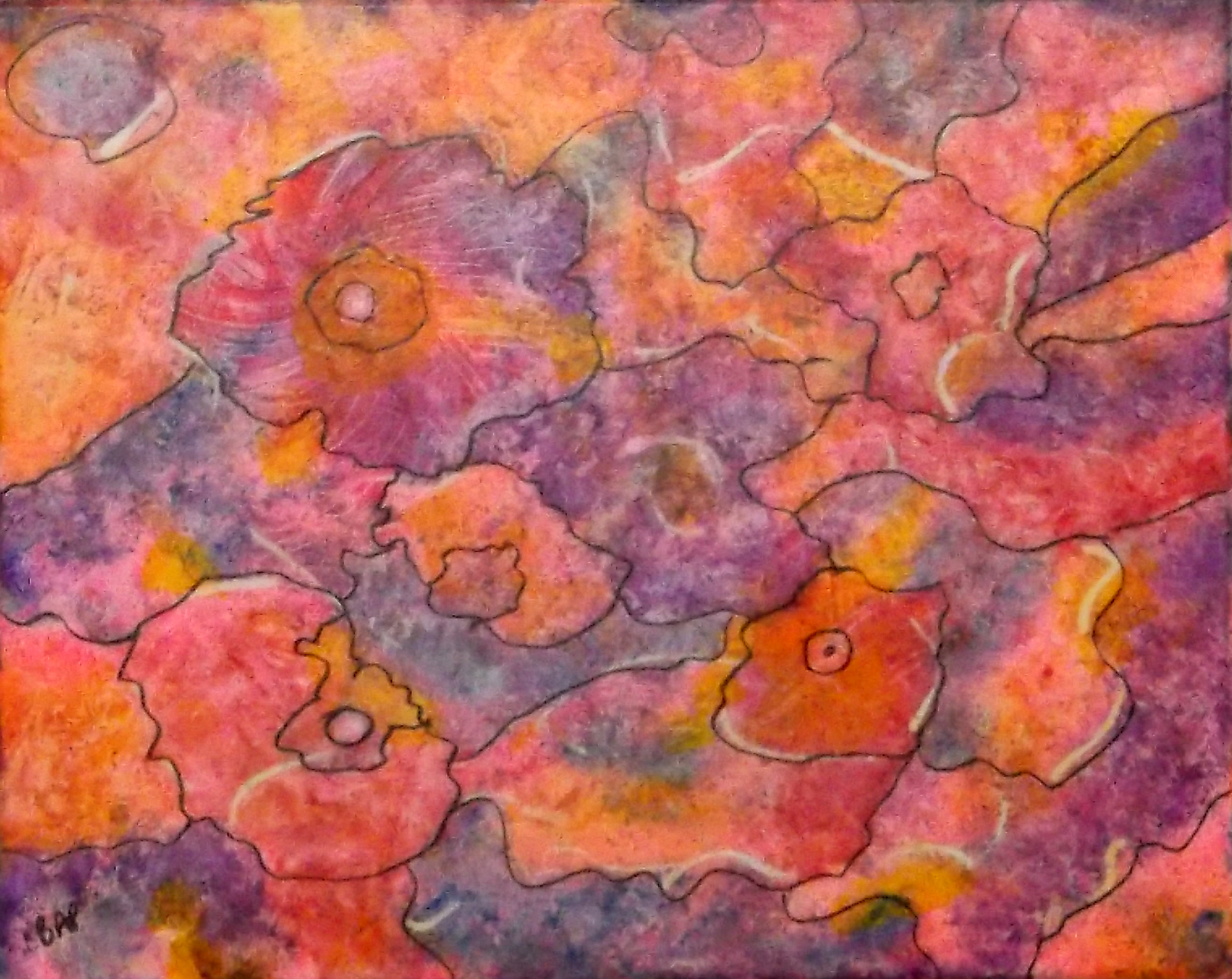 abstract fluorescent flowers painting by Pimm Creations