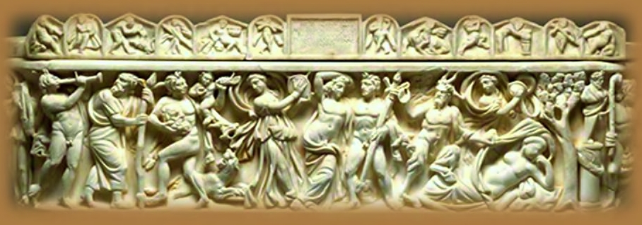 Relieve Romano mostrando musicos interpretando instrumentos.