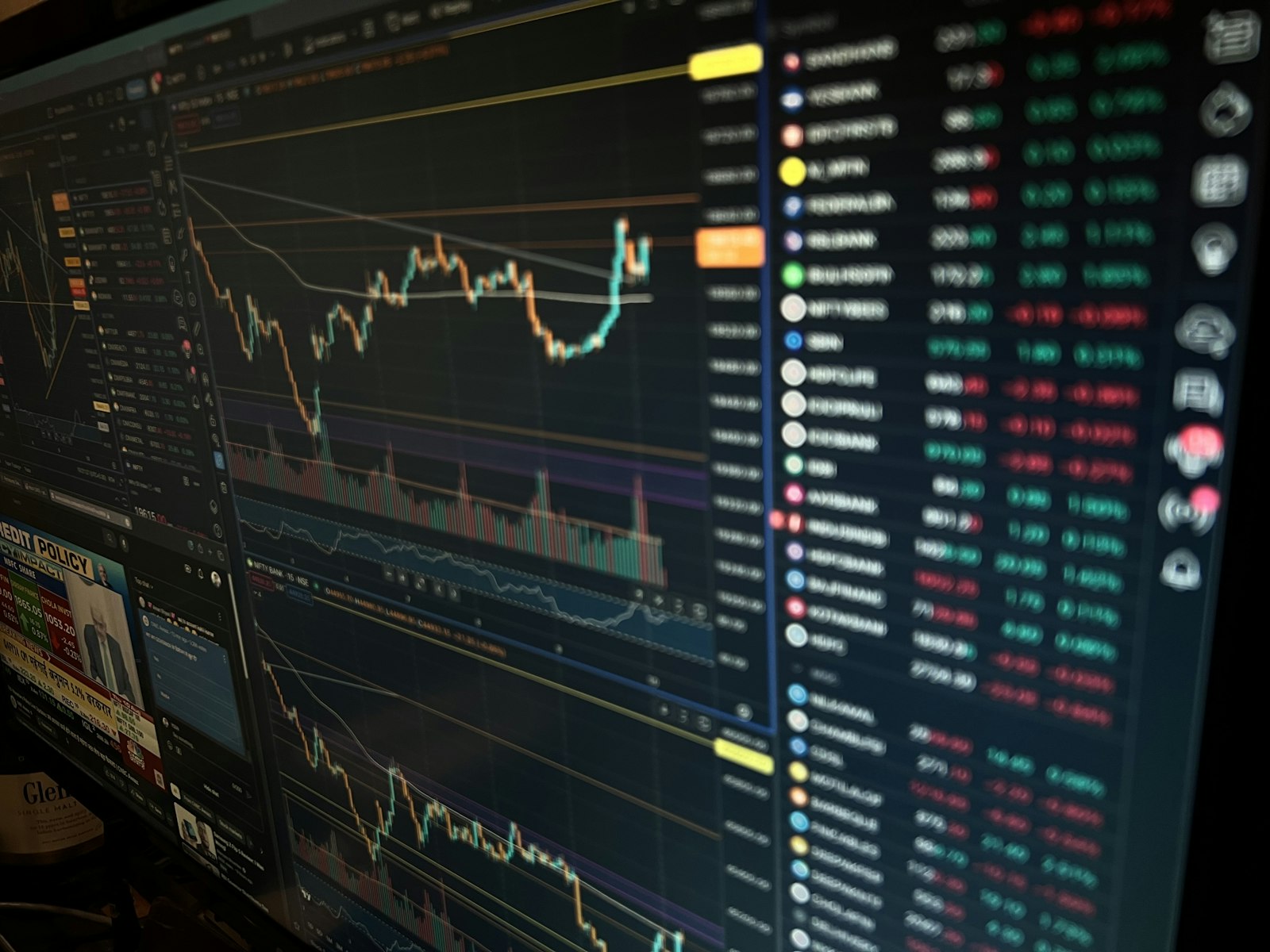Screens of data charts representing fiscal analytics and innovation