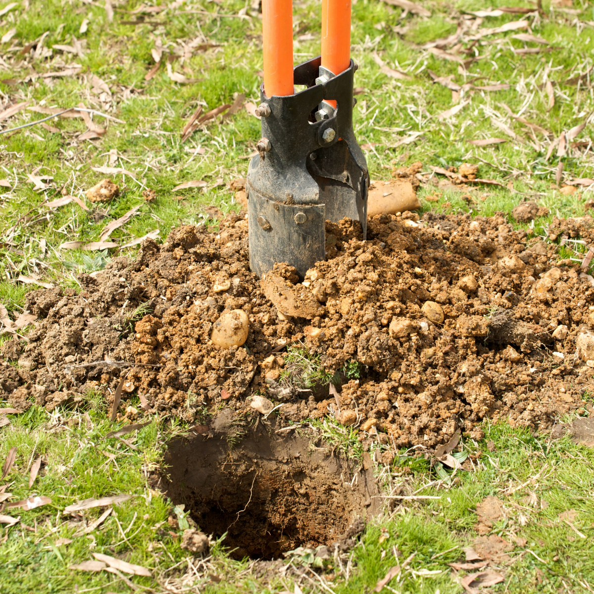 A post hole digger, which we use when installing a new fence in New Jersey. You want to avoid utility lines when installing a fence!