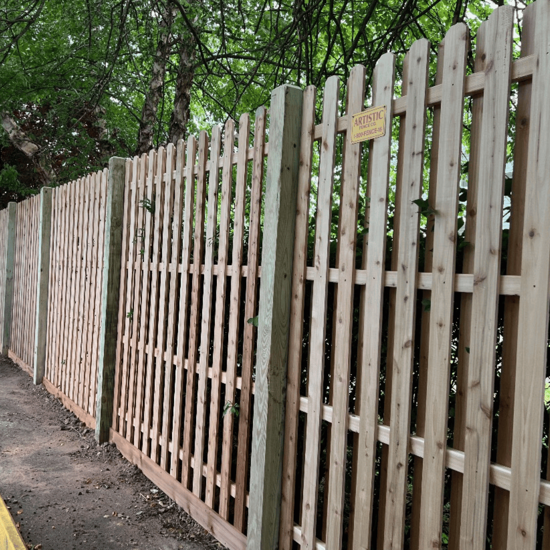 side angle of board on board fence Artistic Fence style #120 shadowbox fence installation