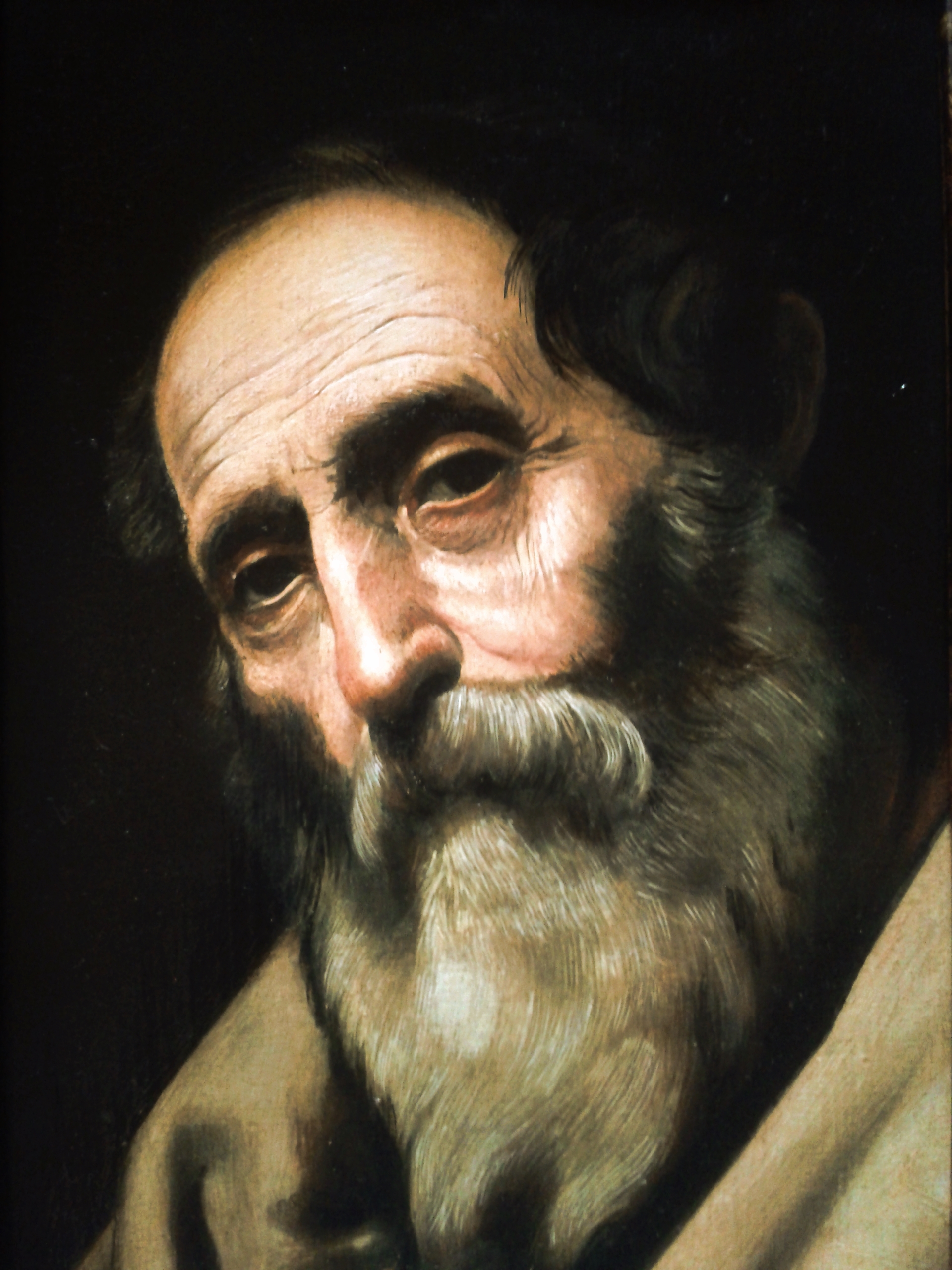 Saint Bartholomeus. Copy after Joseph Ribera. (Replica by Miquel Herrero) Oil on wood. Size 21 x 30 cm.