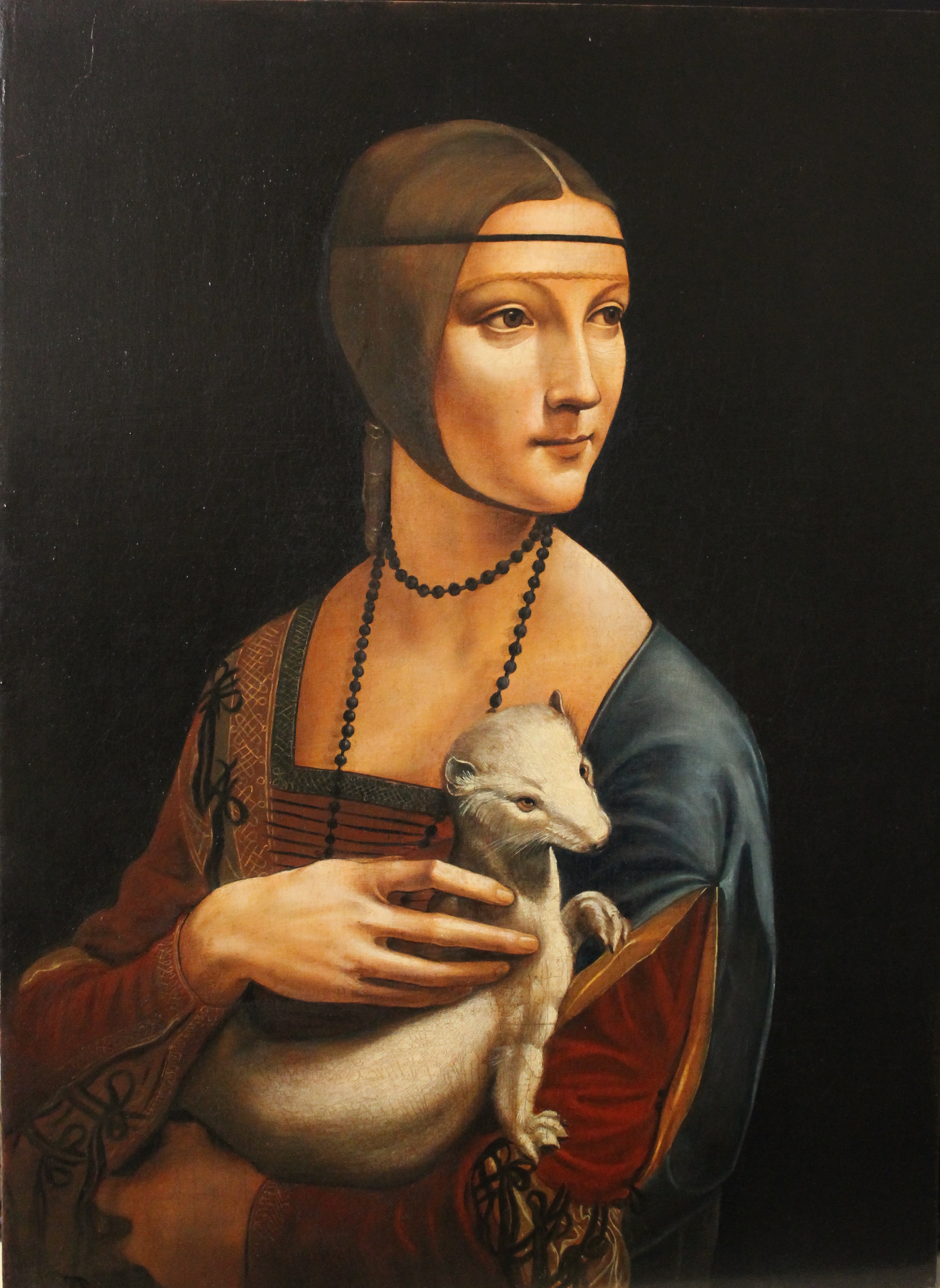 Lady with armin. Copy after Leonardo. (Replica by Miquel Herrero) Handcrafted oil on board. Size: 40 x 55 cm