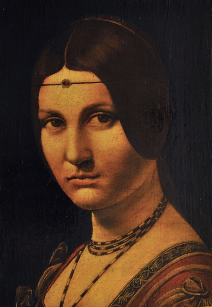 La Belle Ferroniere. Copy after Leonardo. (Replica by Miquel Herrero). Oil on wood. Size: 21 x 30 cm.