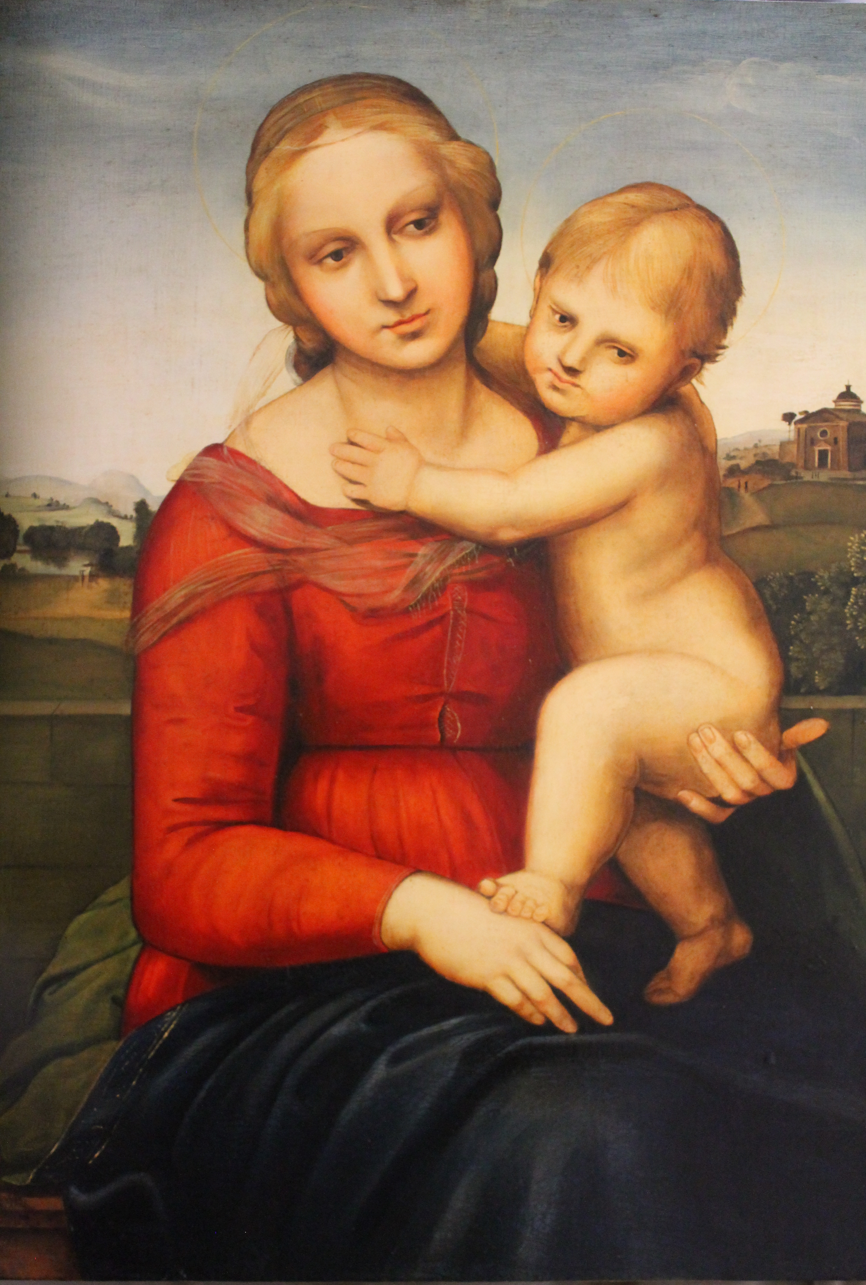 Small Cowper Madonna, Copy after Raphael Sanzio. (Replica by Miquel Herrero). Handcrafted oil on wood board. Size: 44 x 59