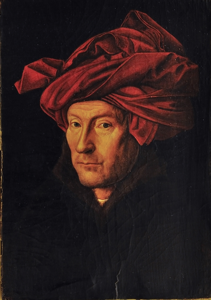 Man with red turban. Copy after Jan Van Eyk. (Replica by Miqul Herrero. Handcrafted oil on Wood. Size 21 x 30 cm