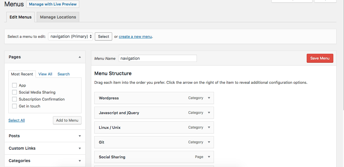 Add wordpress menu items programatically