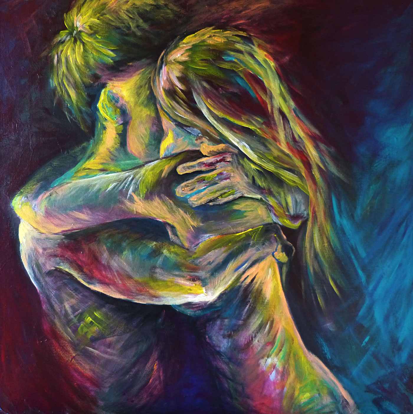 "Zwei Sonnenköpfe", Mai 2017, Acryl auf Leinwand