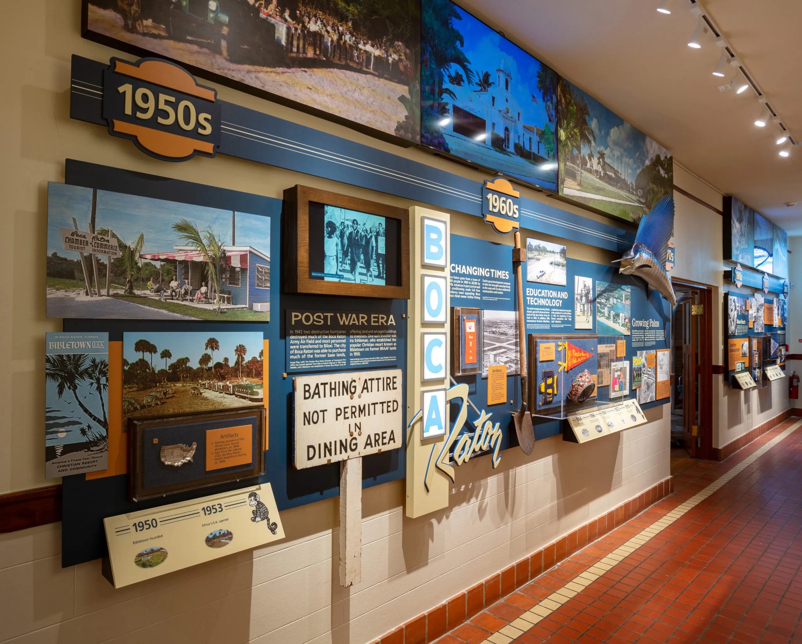 Historical exhibits and artifacts inside the Schmidt Boca Raton History Museum.