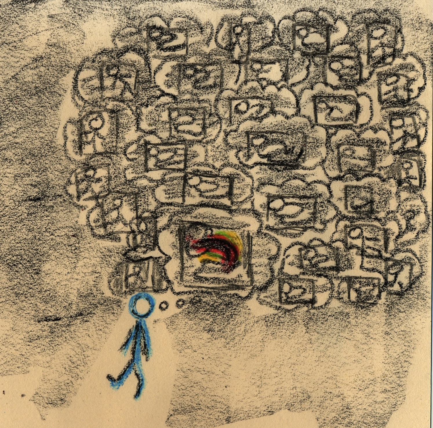 Drawing the weight of dissociated separate boxes of childhood memories