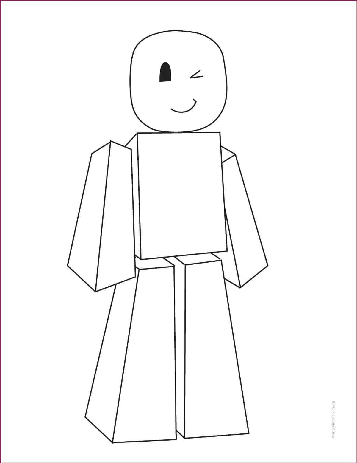 How To Draw A Roblox Character Step By Step Art Lesson For Kids Roblox Coloring Page 