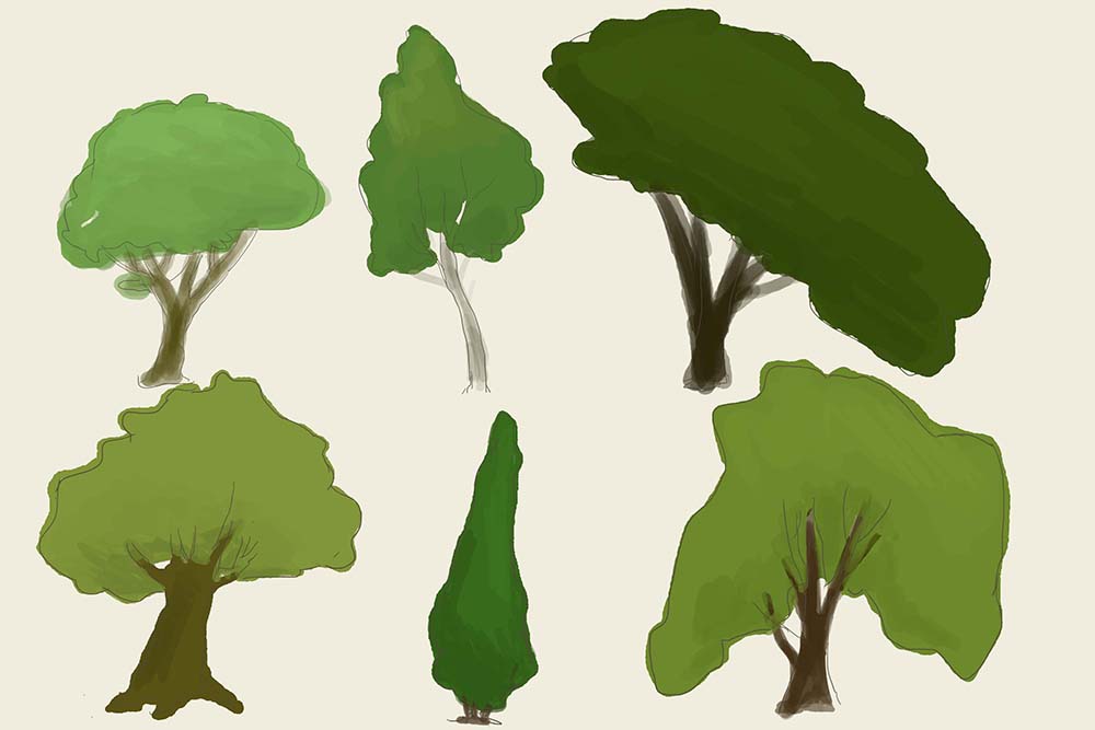 кусты нарисовать легко