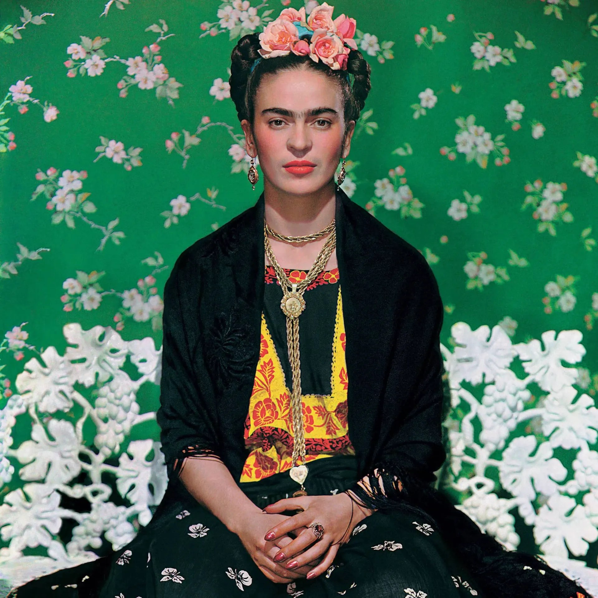 frida on bench