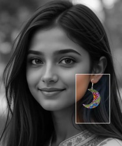 Multi Color Floral Hand Pained Earrings - model