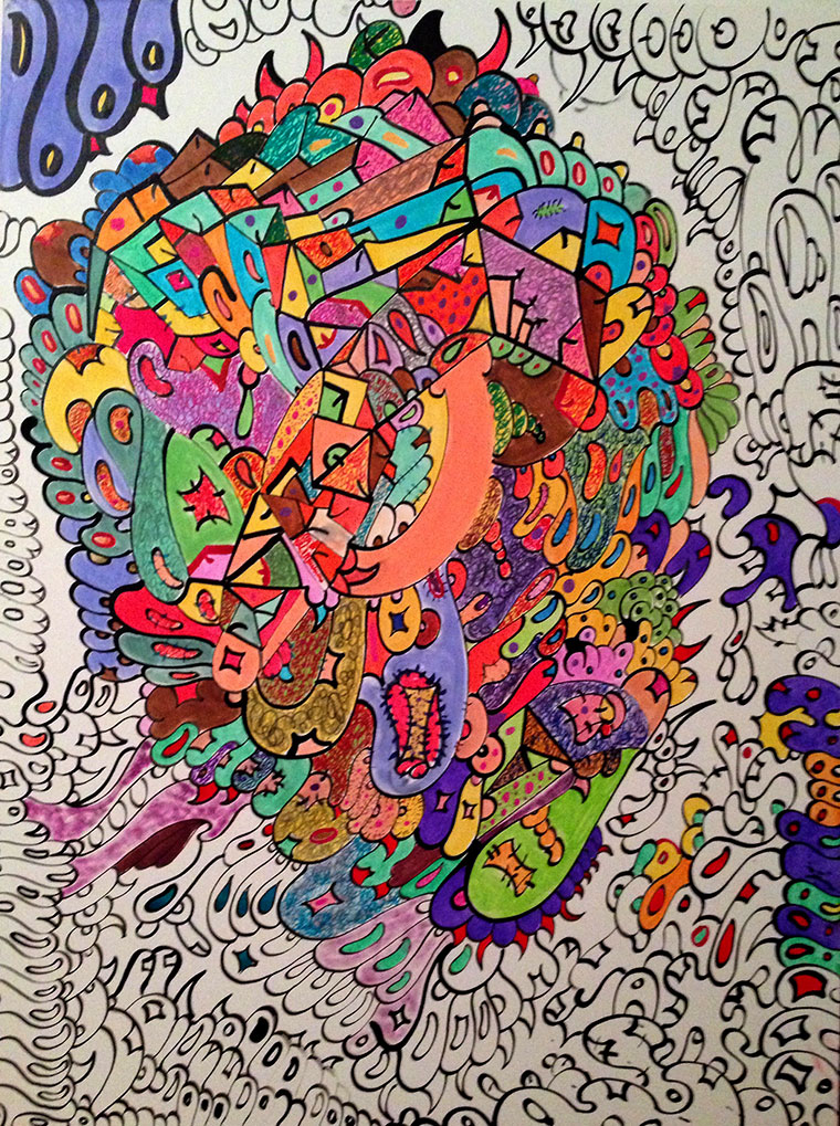 Title: Drawing Process-- Medium: Mix Media On Wood Panel, 12x16in--By DSC, 2015