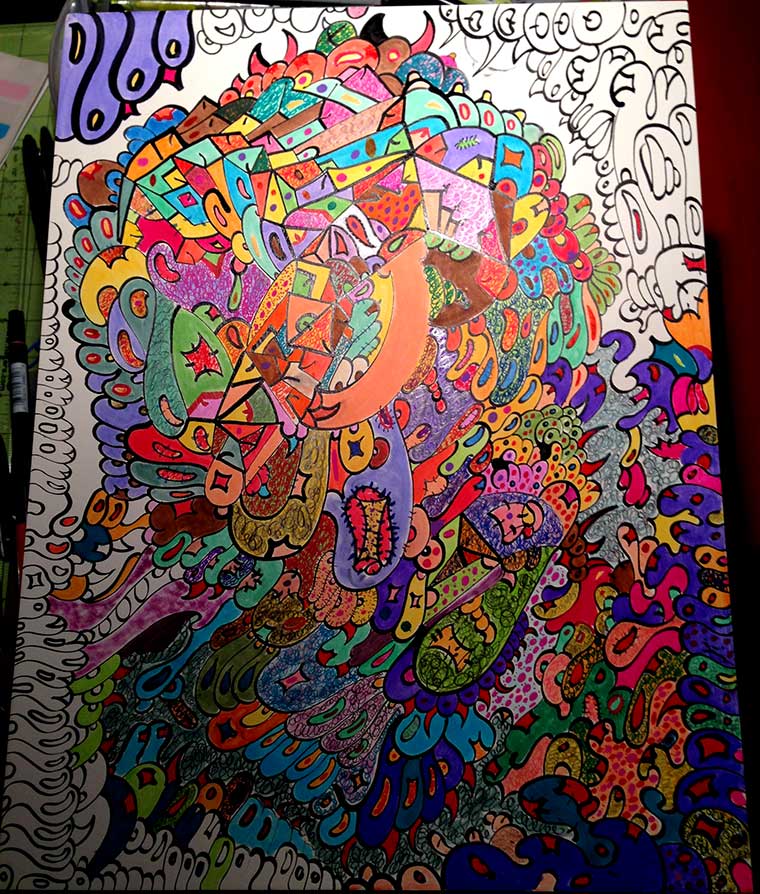 Title: Drawing Process-- Medium: Mix Media On Wood Panel, 12x16in--By DSC, 2015