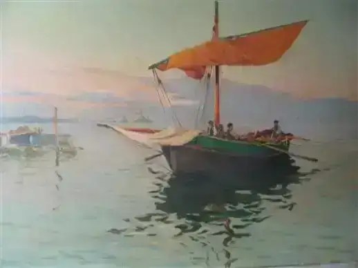 Example painting in full color — sailboat on calm water
