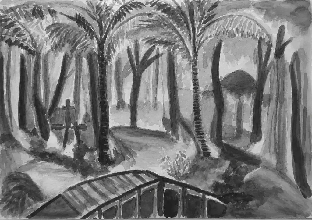 Same baseline painting in grayscale — checking value structure