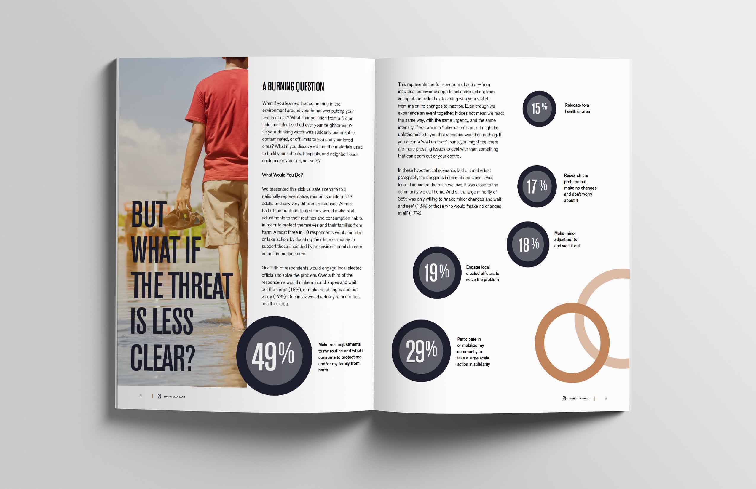Inner spread of design report with number callouts.