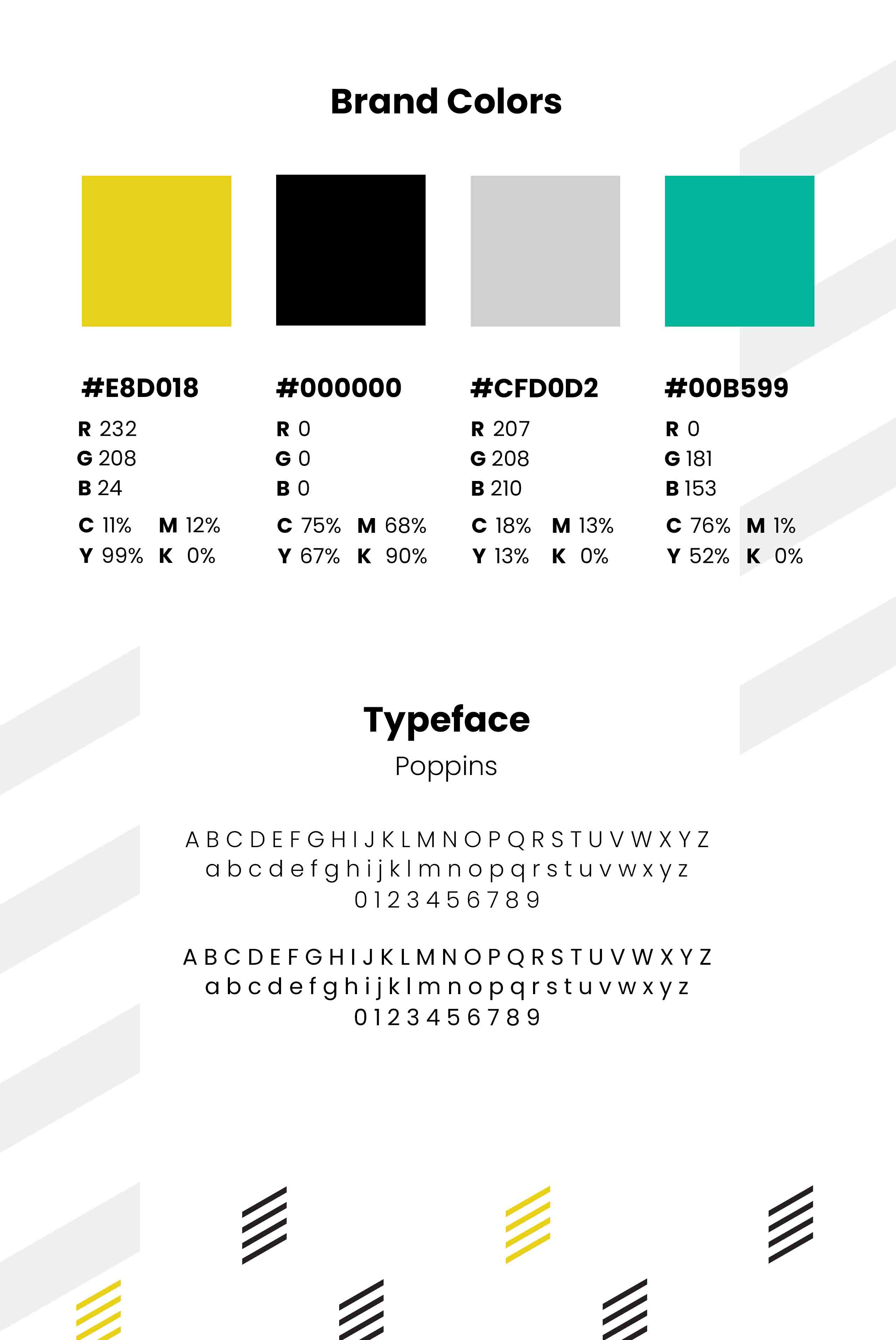 Brand elements guide for color and typography.