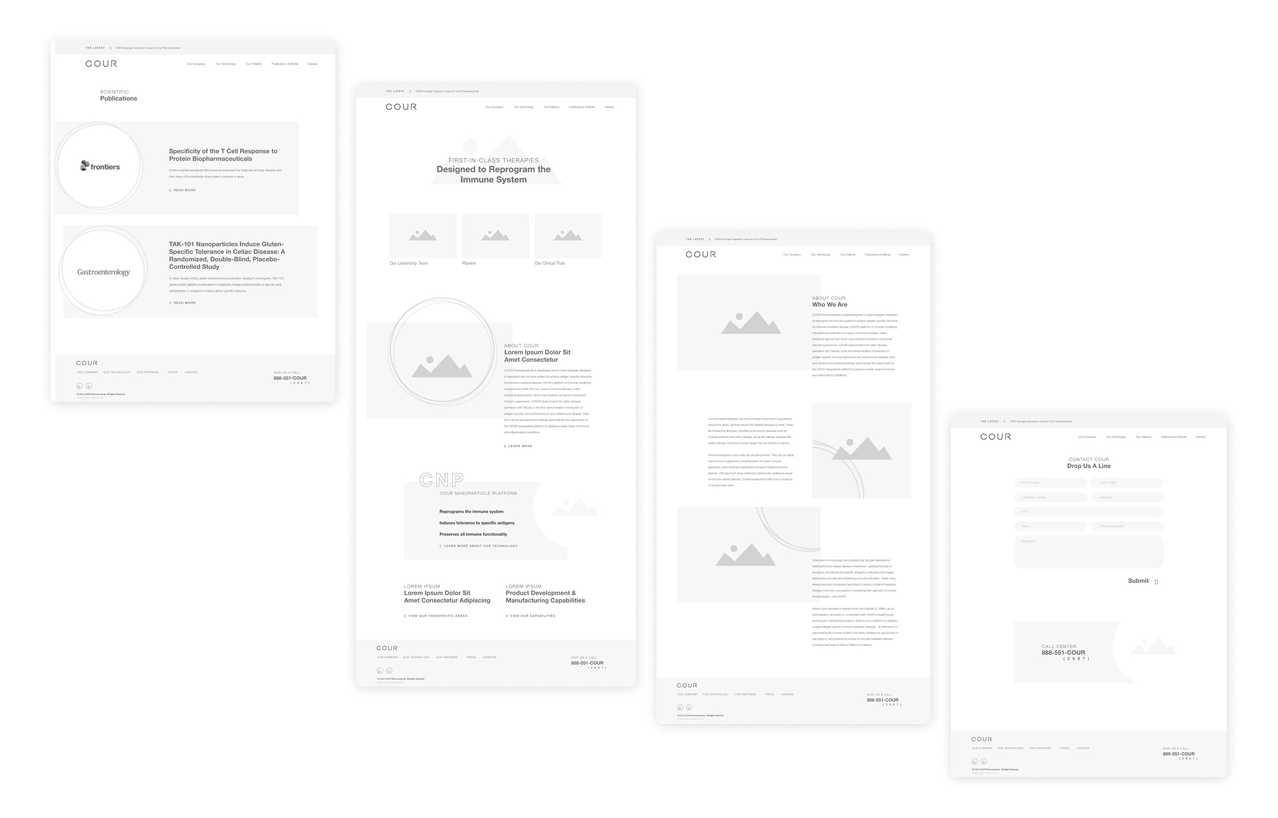 Website wireframes in descending order.