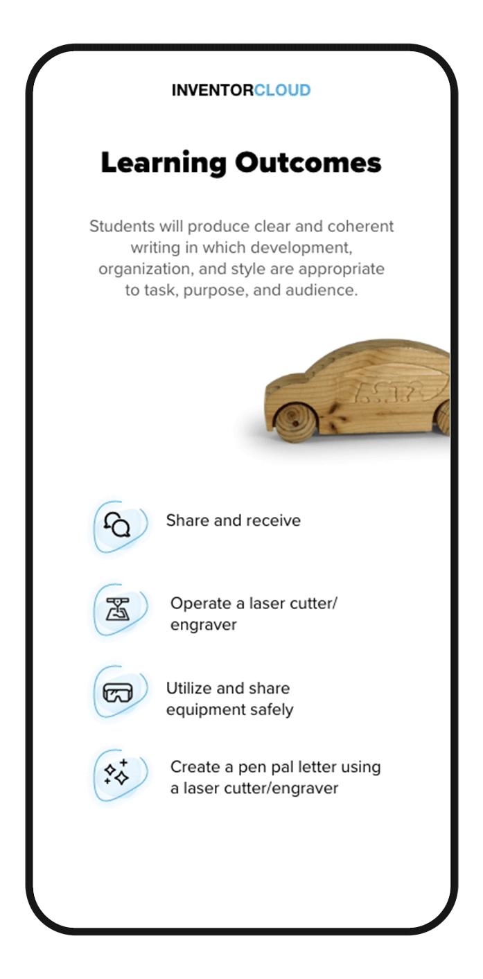 Learning outcomes section of stem education interface.