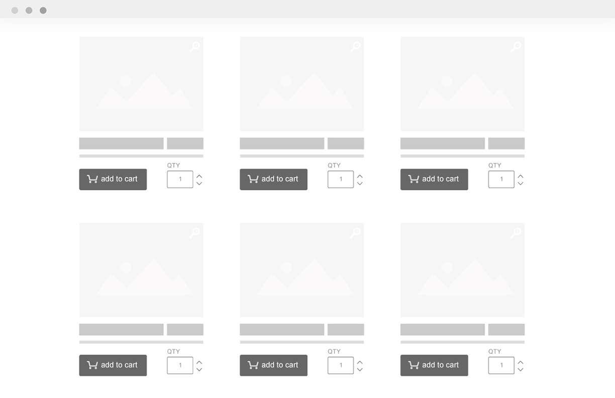 eCommerce shopping layout platform in a wireframe setup.
