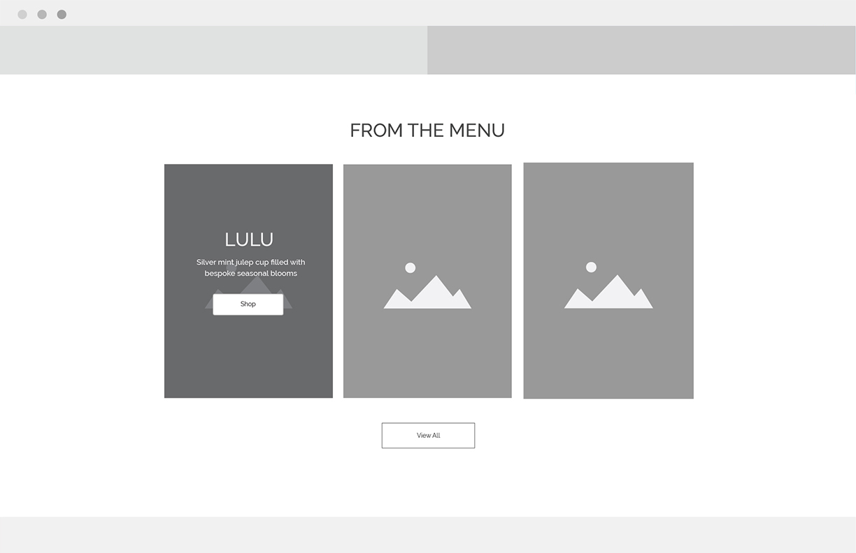 Wireframe from the menu.