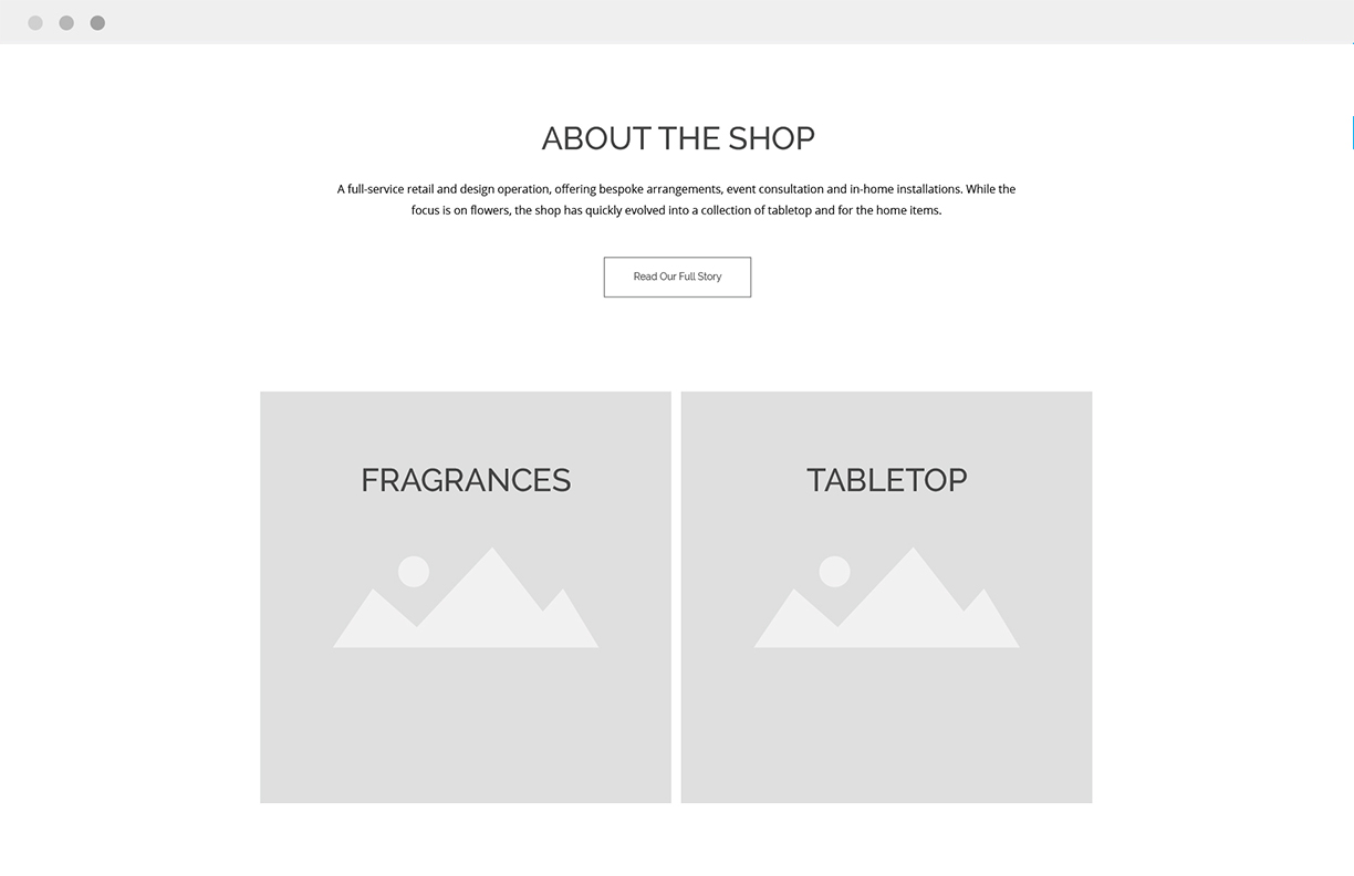 Wireframe for fragrances and tabletop.