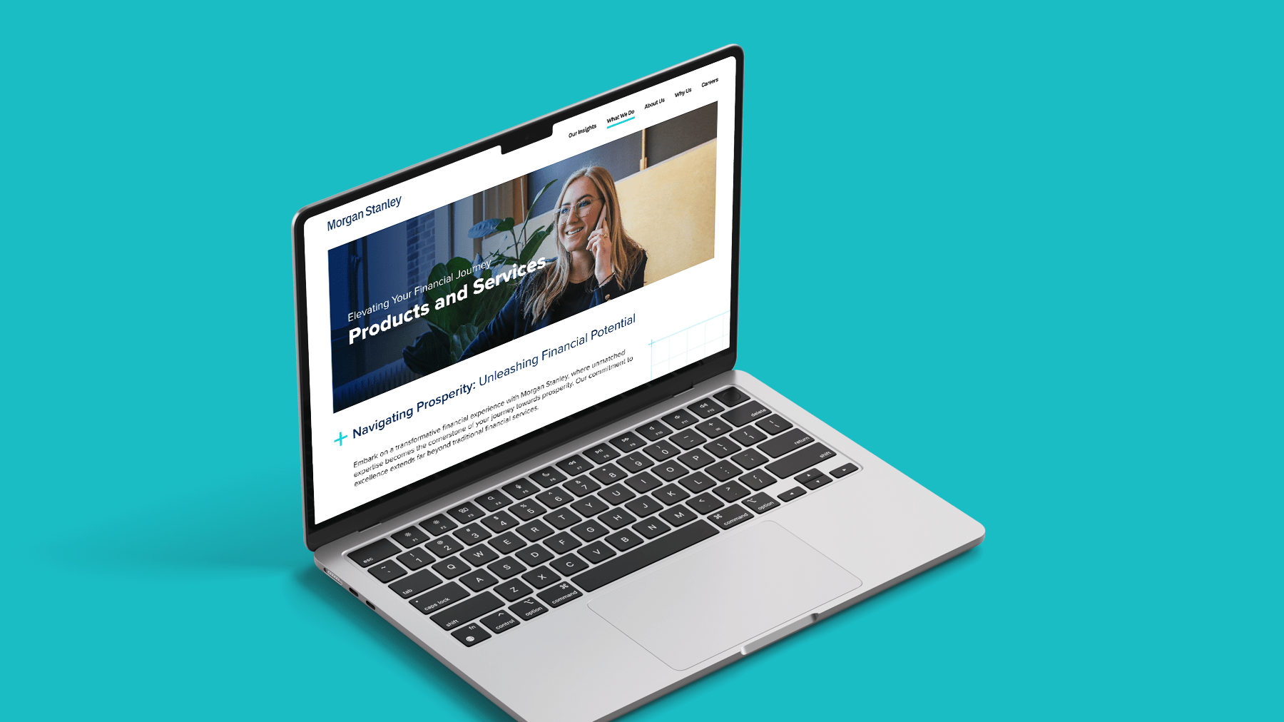 A laptop screen displaying a financial service website.