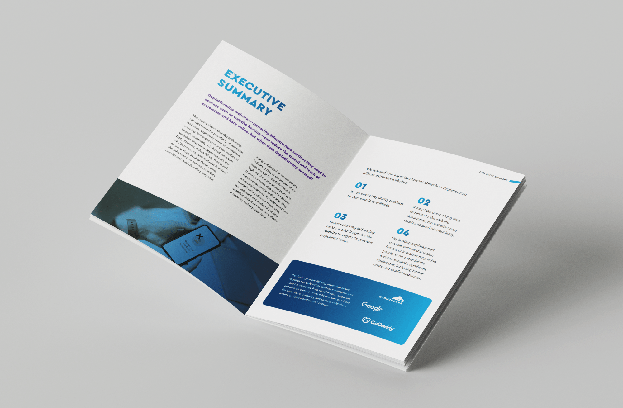 Open spreads of a report for a non profit organization.