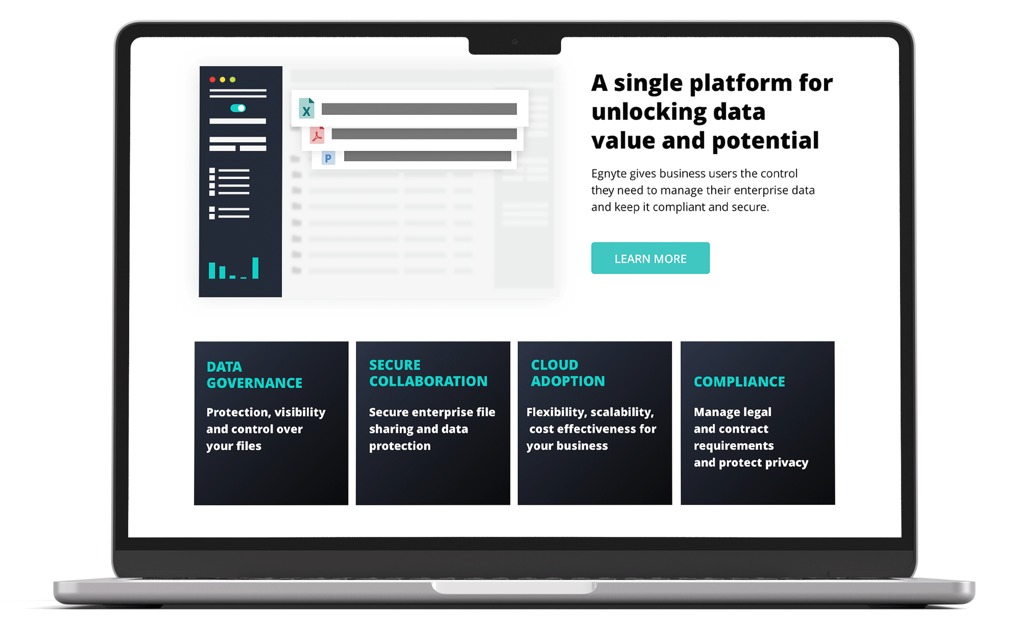 A tech company UI design displayed on a desktop screen.