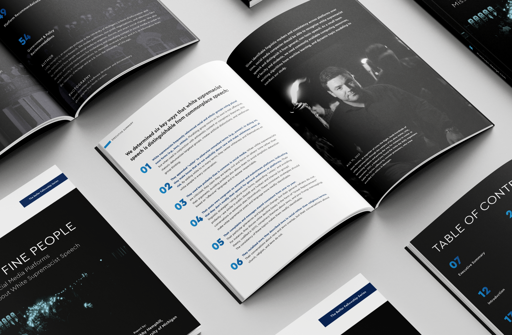 Various open spreads of a report laid out.