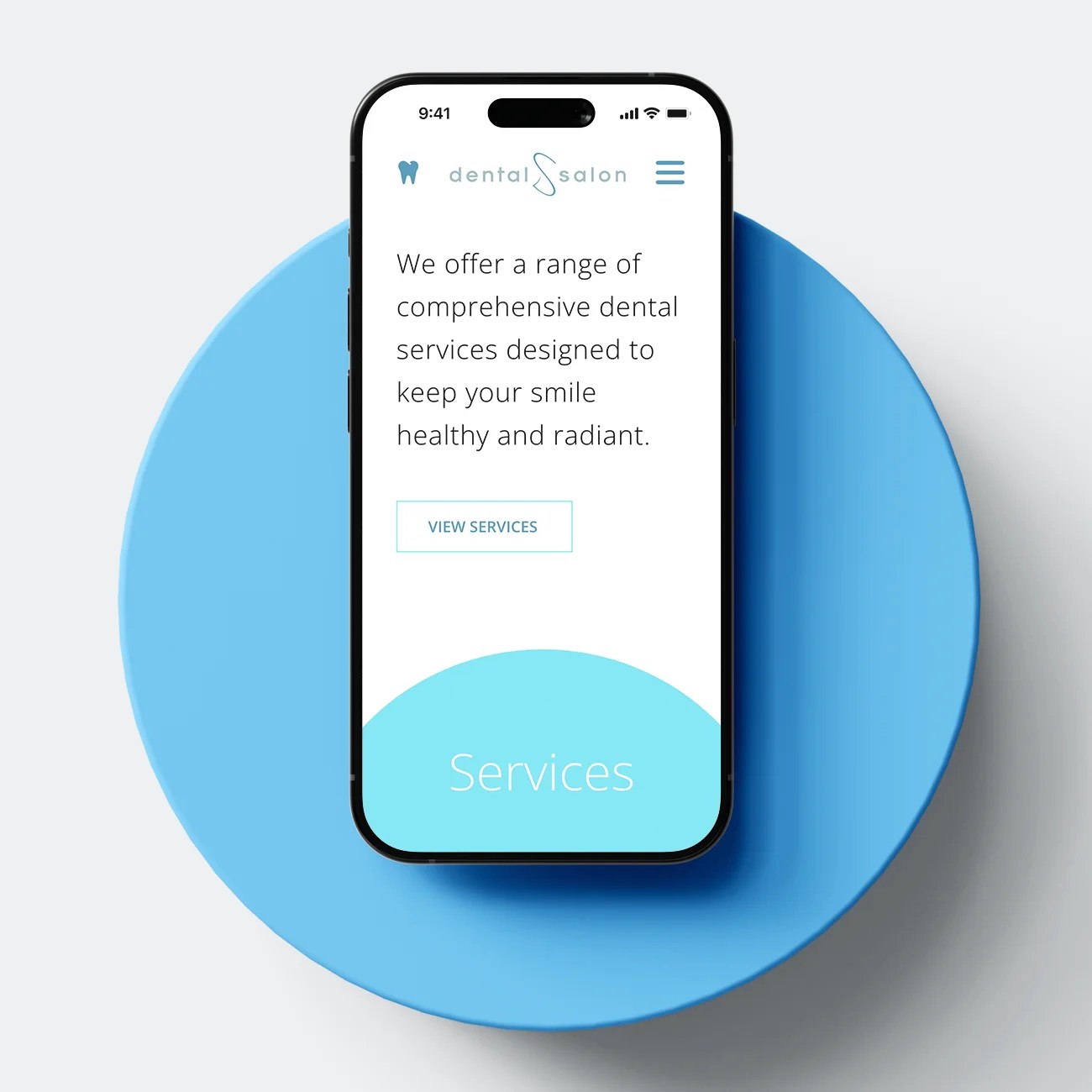 A mobile screen showing a website of a dental clinic.
