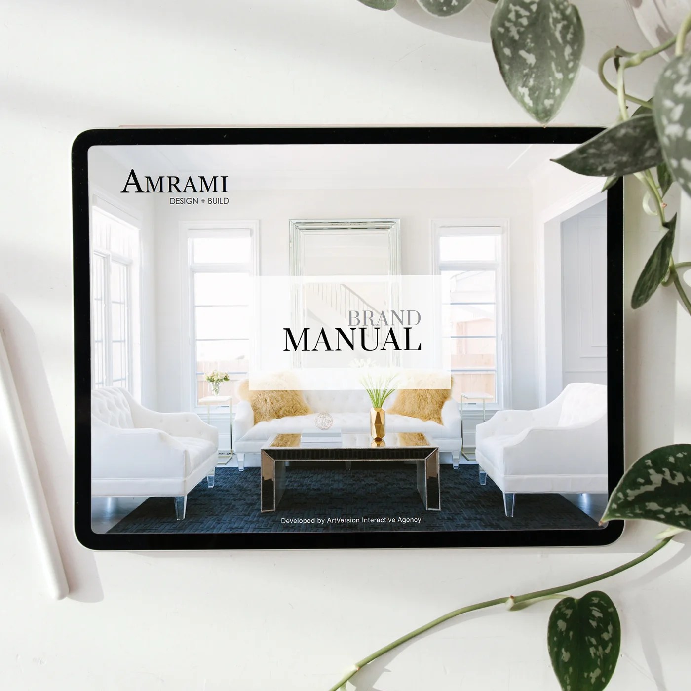 Design and build company brand manual shown digitally on tablet device.