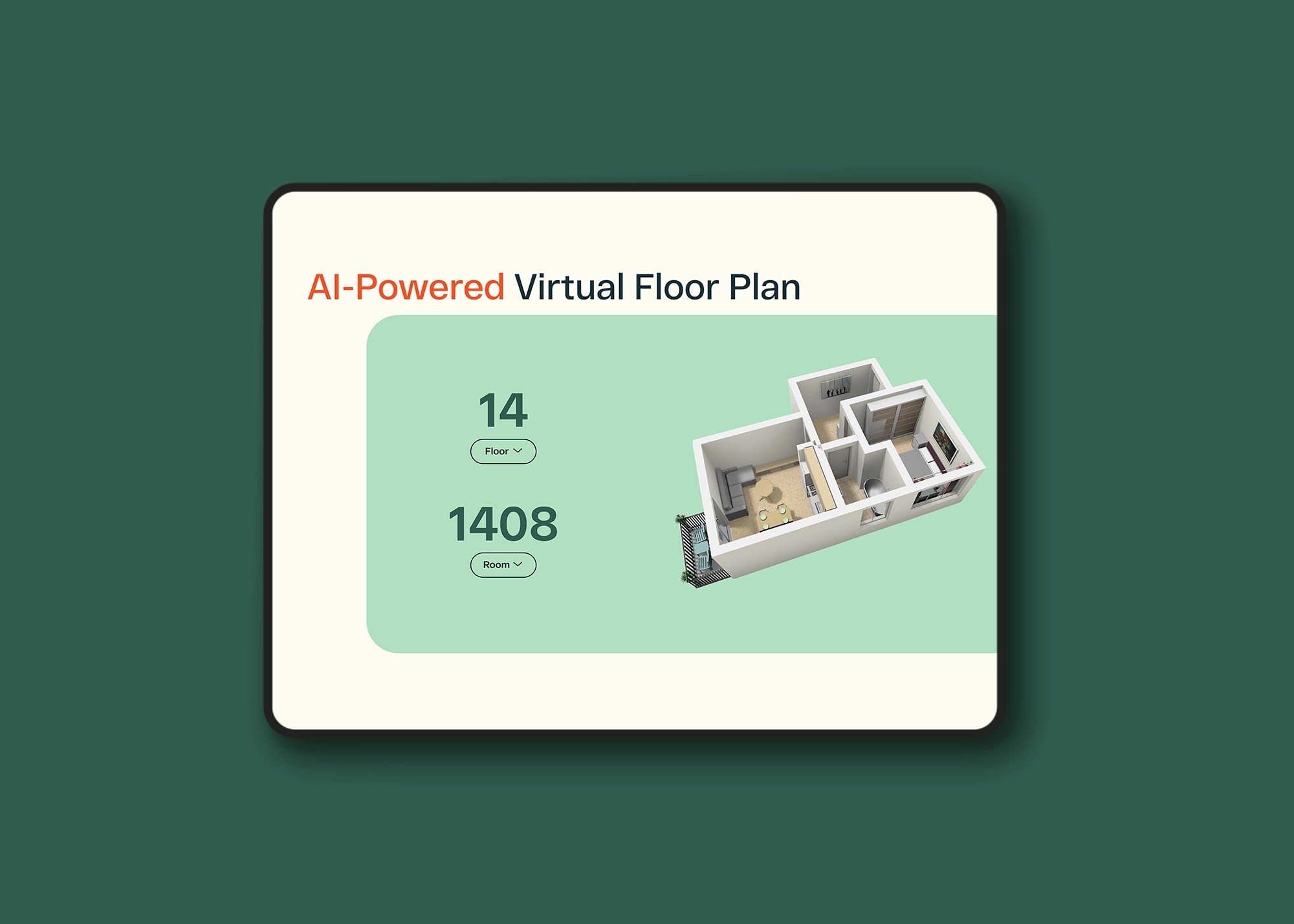 Tablet with UI real estate rendering screen.