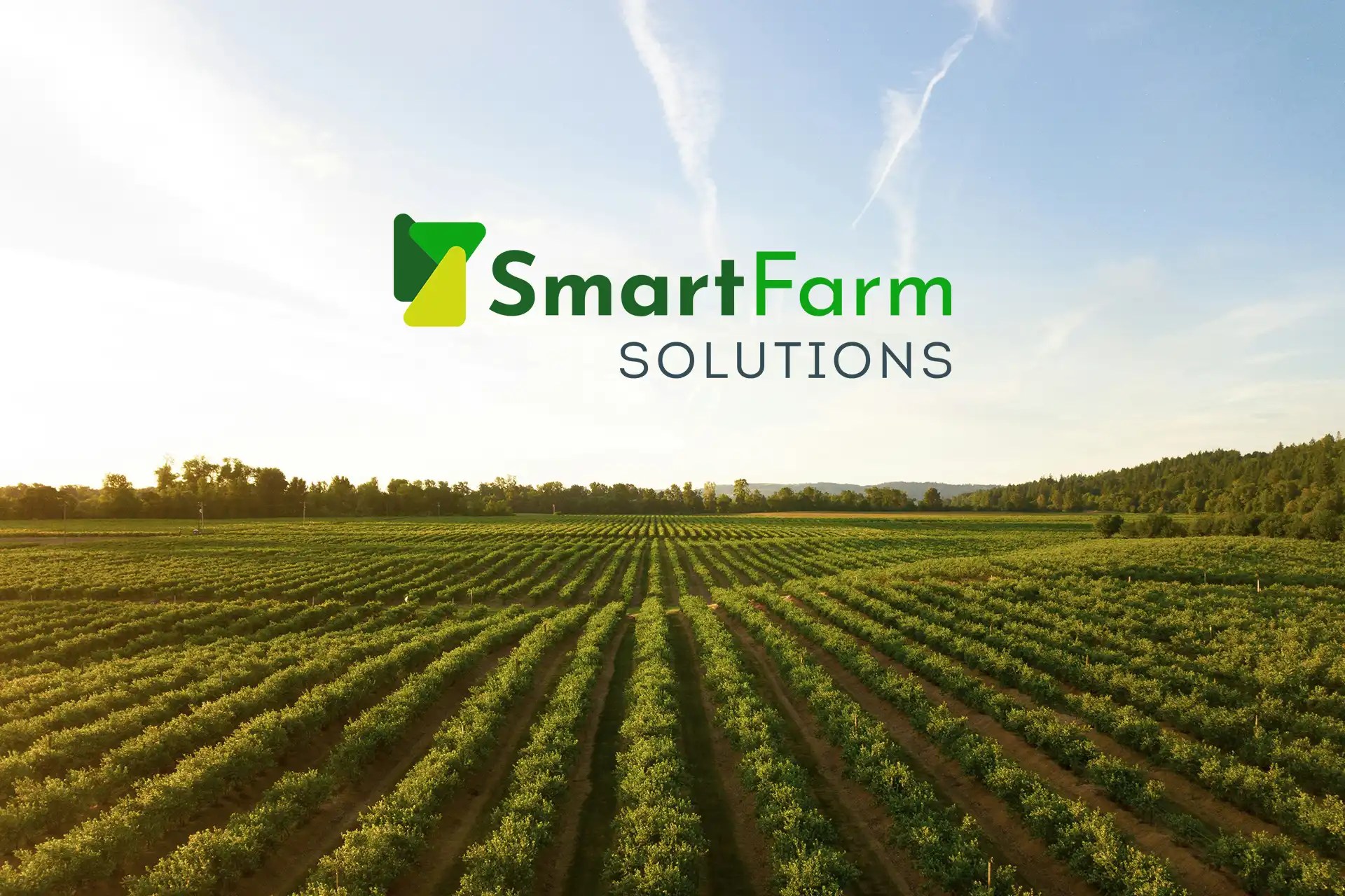 Logo design juxtaposed over a field of farming.