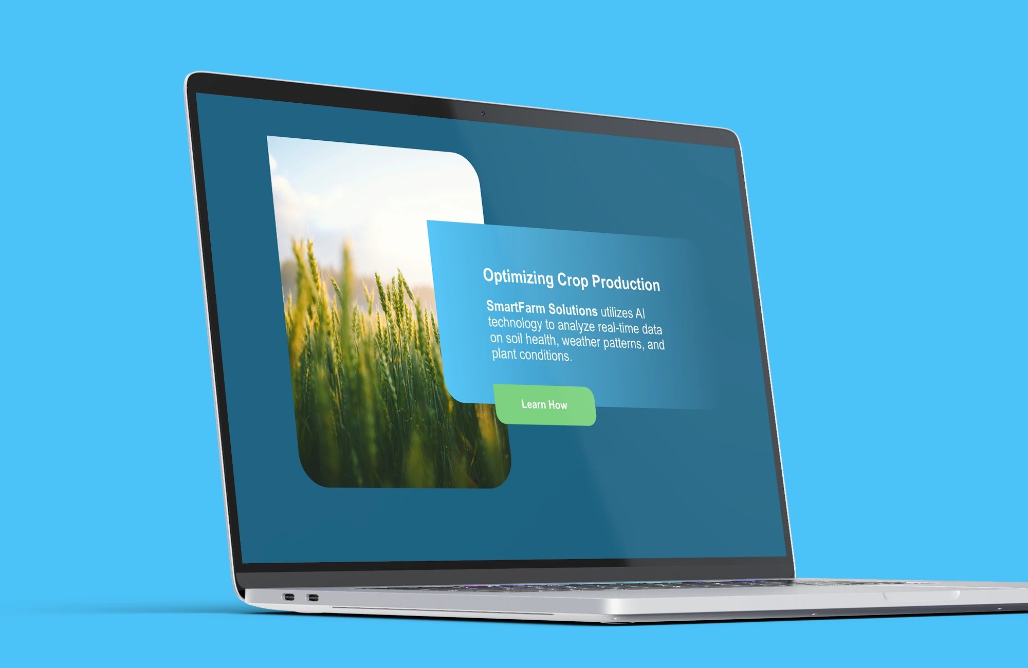 A website of an agriculture ai company displayed on a laptop screen.