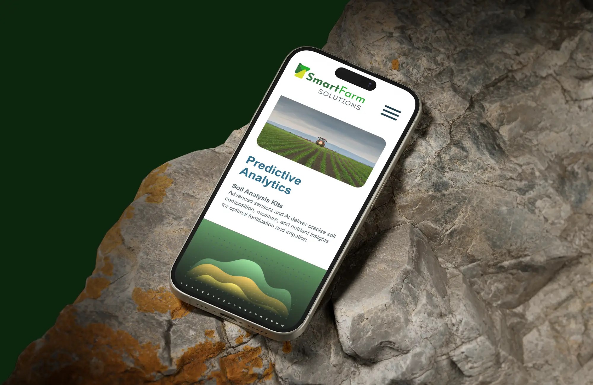 Mobile device showcasing a website of an agriculture ai website.