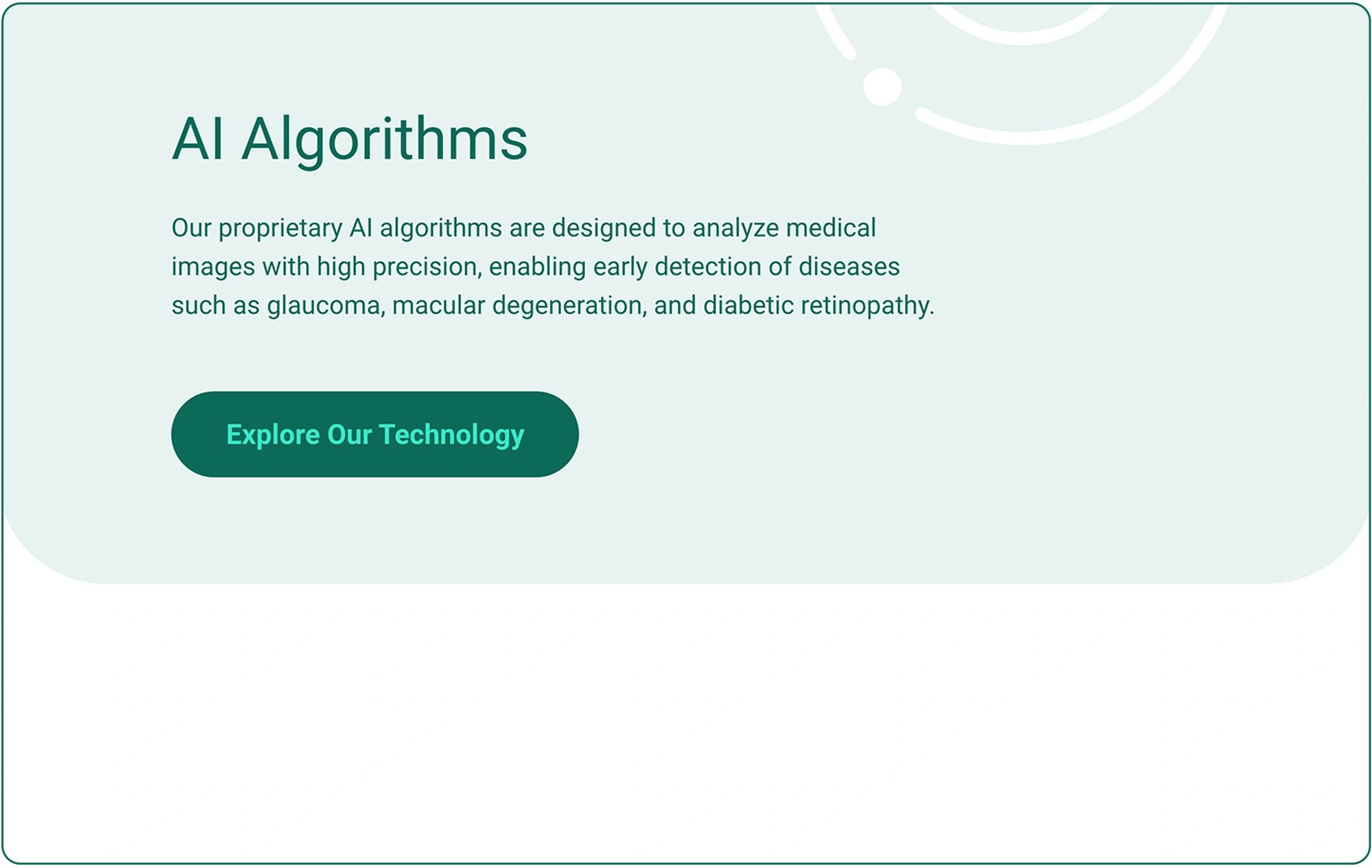 AI algorithms webpage for an eye health care company.